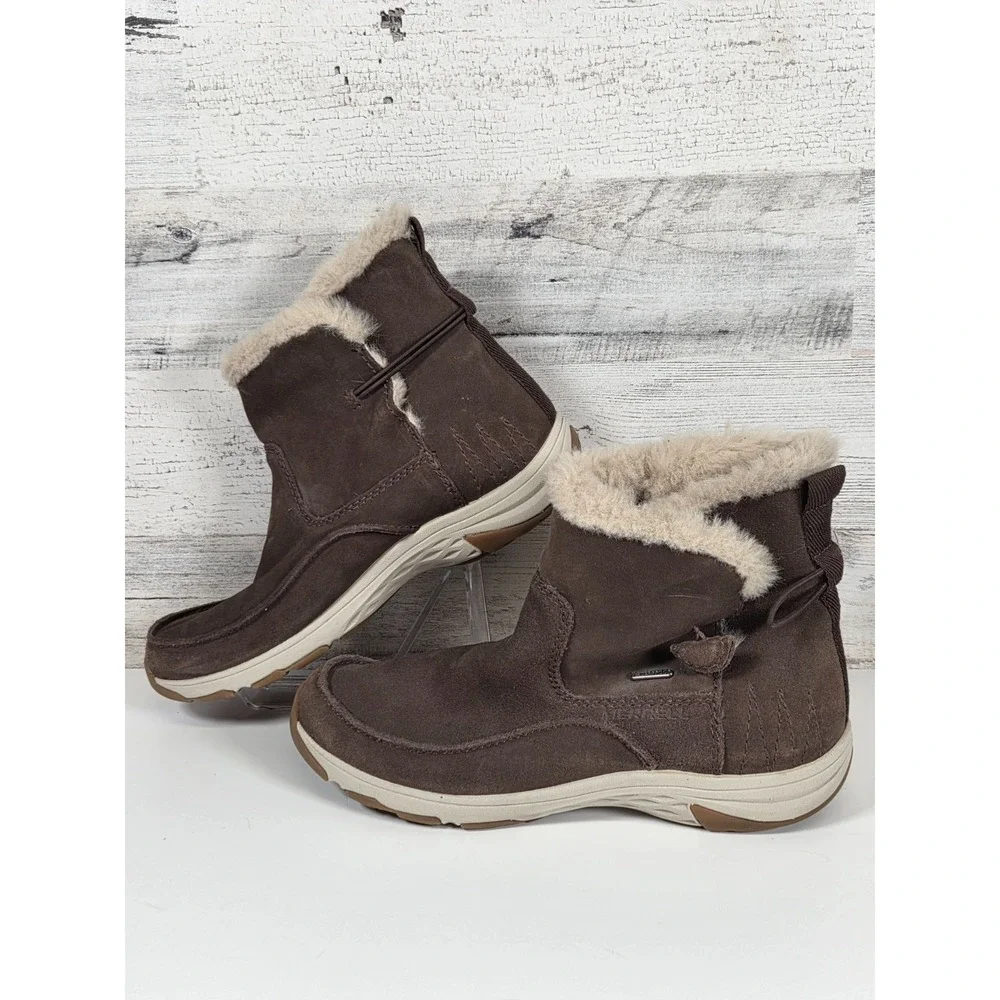 Merrell Tremblant Boots Women's 10 Brown Pull-On Polar Waterproof Faux Fur Lined